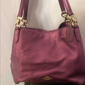Coach Pebbled Leather Shoulder Bag in Plum Berry